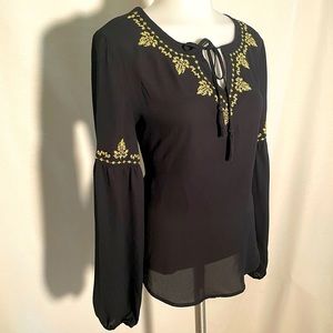 New York & Company embroidered black long sleeve blouse. Size XS